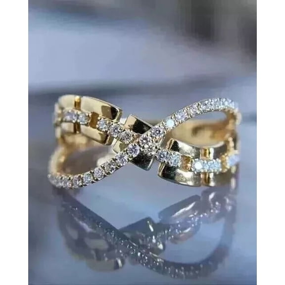 1.30Ct Round Cut Simulated Diamond Women's Weddings Criss Cross Band Ring 14k Yellow Gold Plated