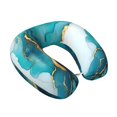 thumbnail image 2 of U-Shaped Pillow 11.8×9.8in With Pillow Core Comfortable Soft Invisible Zipper For Daily Travel Driving Office Skyblue And White Gold Marble, 2 of 8