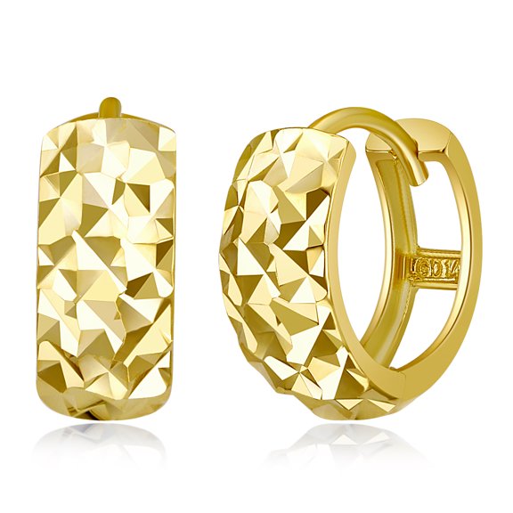Wellingsale Ladies 14k Yellow Gold Polished 5mm Diamond Cut Faceted Hoop Huggies Earrings (7 x 7 mm)