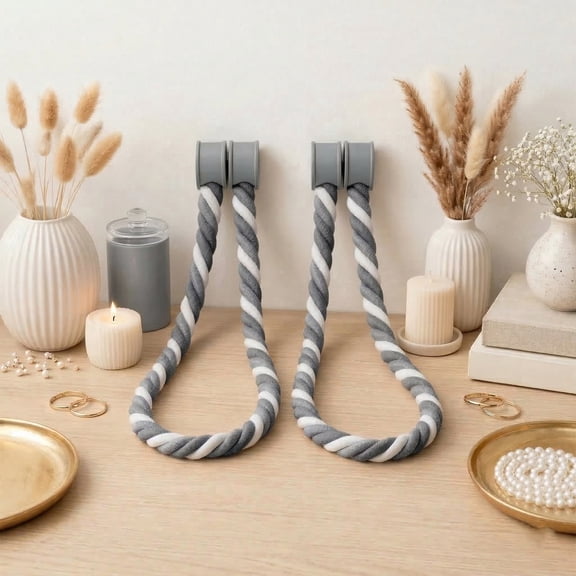 Evideco French Home Goods Curtain Holdbacks Set of 2 Magnetic Braided Cord Curtain Tiebacks – Durable Woven Design for Easy Use – Gray