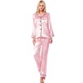 thumbnail image 2 of MOSEYEYOO Womens Satin Pajamas Set Button Down Silk 2 Piece Pj Sets Long Sleeve Sleepwear, 2 of 6