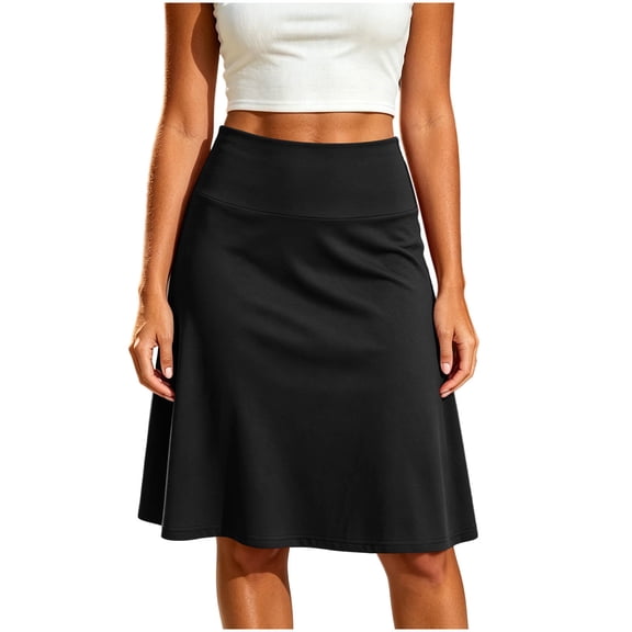 Avirosel Women's Casual Knee Length Yoga Skorts Skirt Stretch Polyester Athletic Golf A-Line Skirt for Daily Wear Black
