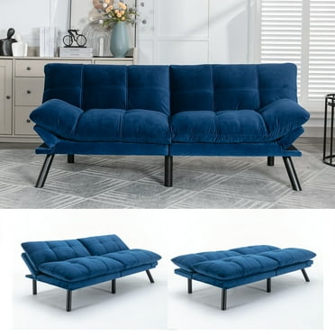 Navy Blue Convertible Folding Modern Sofa Bed, Adjustable Armrest and Backrest, 2-Seater, Soft Cover, Small Space Friendly