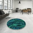 thumbnail image 3 of Ahgly Company Indoor Round Patterned Dark Cyan Green Area Rugs, 4' Round, 3 of 6