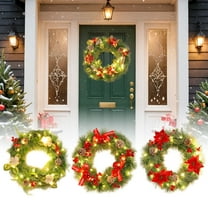 Dserhfy Pre-Lit Christmas Wreath for Front Door 12 Inches LED Lighted Artificial Christmas Wreath with Pine Cones Berries for Indoor Outdoor Decor