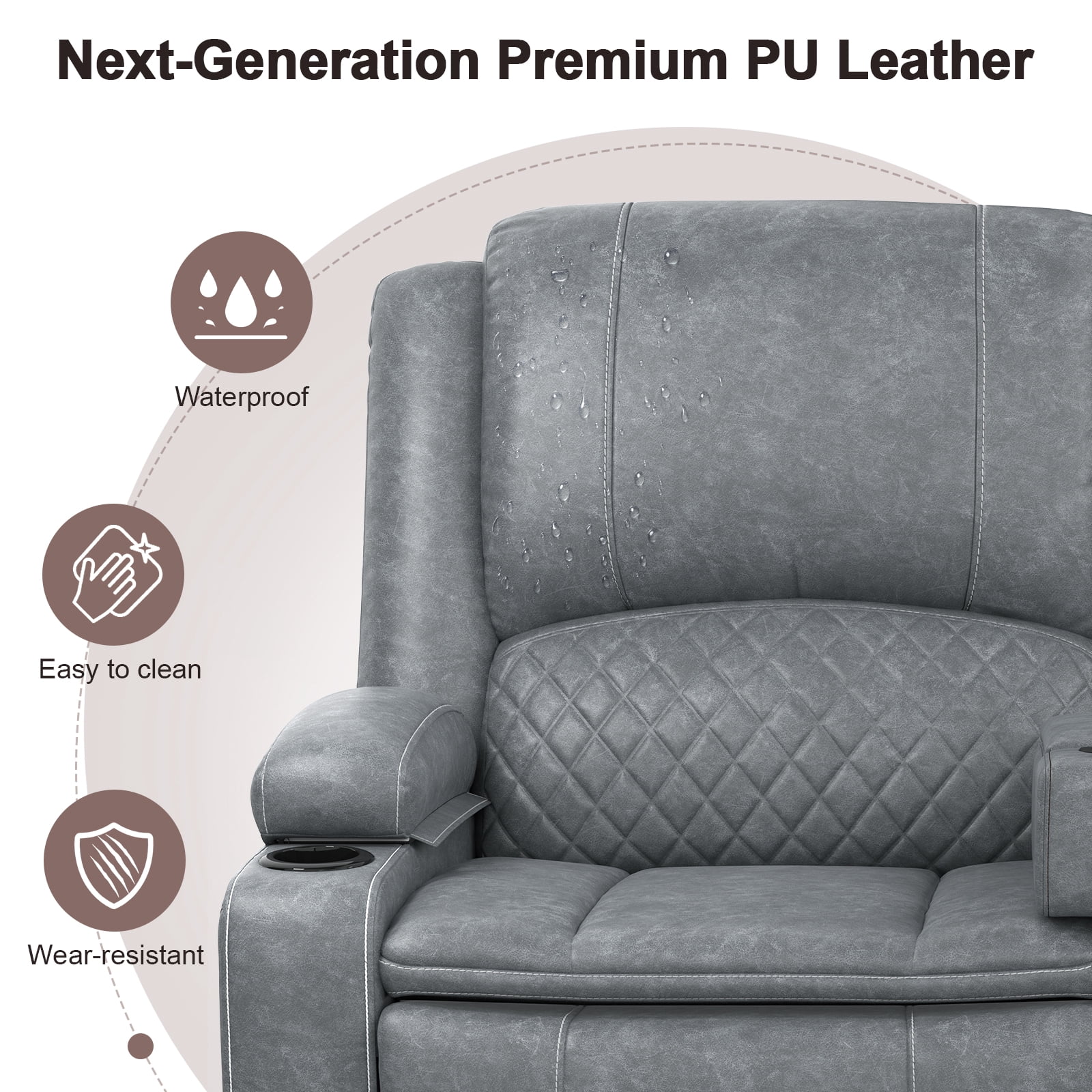 Power Reclining Loveseat with USB Port, Storage Console, Removable Armrests, Wall-Hugger Design, Double Cushions Faux Leather, Light Gray