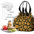 thumbnail image 4 of Black Sunflower Drawstring Lunch Bag Women - Drawstring Lunch Bag Insulated for Work Office - Stain-Resistant Large Lunchbags for Women with Multi-Pockets, 4 of 6
