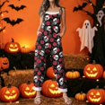 thumbnail image 3 of EANJE Halloween Womens Overalls Gothic Skull Floral Graphic Womens Overalls Sleeveless Wide Leg Jumpsuit Loose Straps Romper Adjustable Bib Overalls Fall Clothes Gray L, 3 of 5