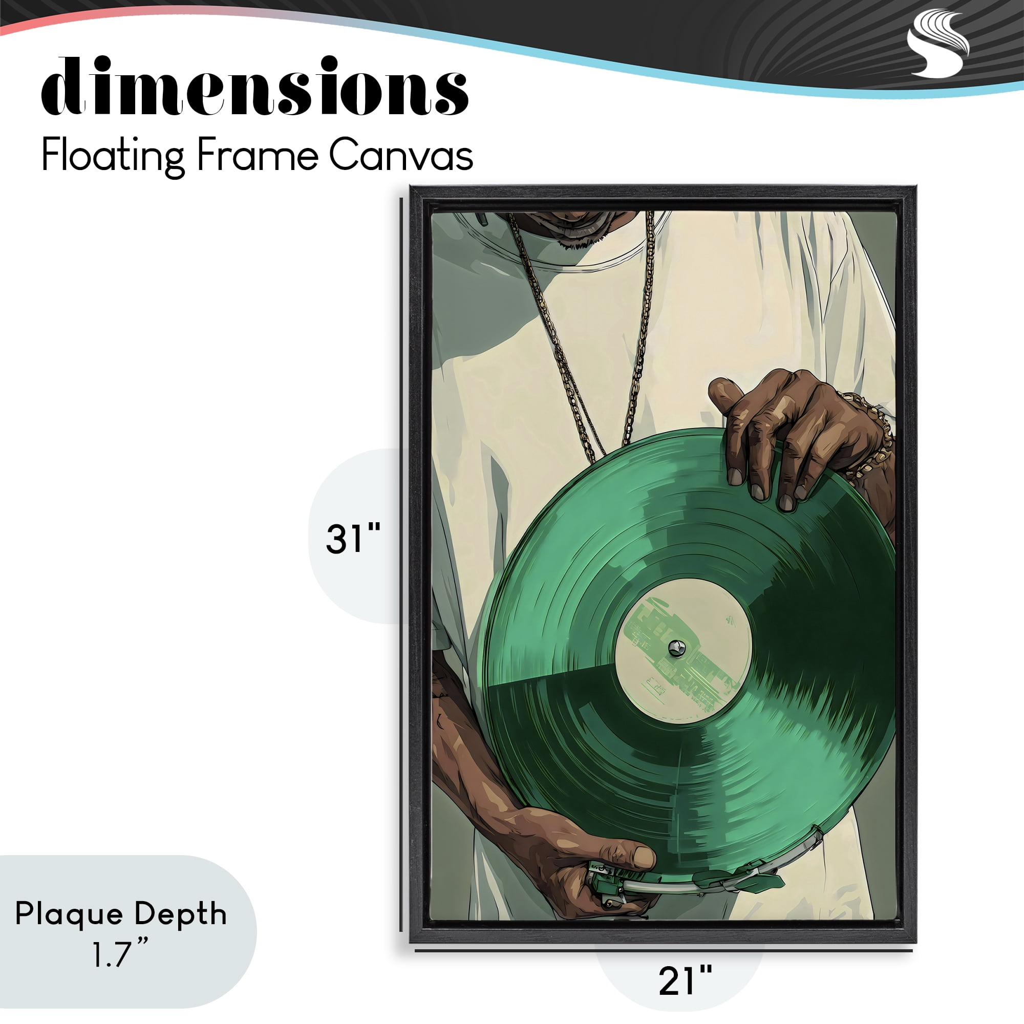 Stupell Industries Green Vinyl Record Portrait Black Framed Floater Canvas Wall Art, design by Franklyn Gregory