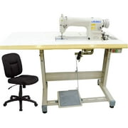 Angle View: Industrial Sewing Machine Juki DDL-8700 Lockstitch Sewing Machine with Ergonomic Chair + Servo Motor + Table Stand Cut Juki DDL8700 Combo + LED Lamp Commercial Grade Sewing Machine