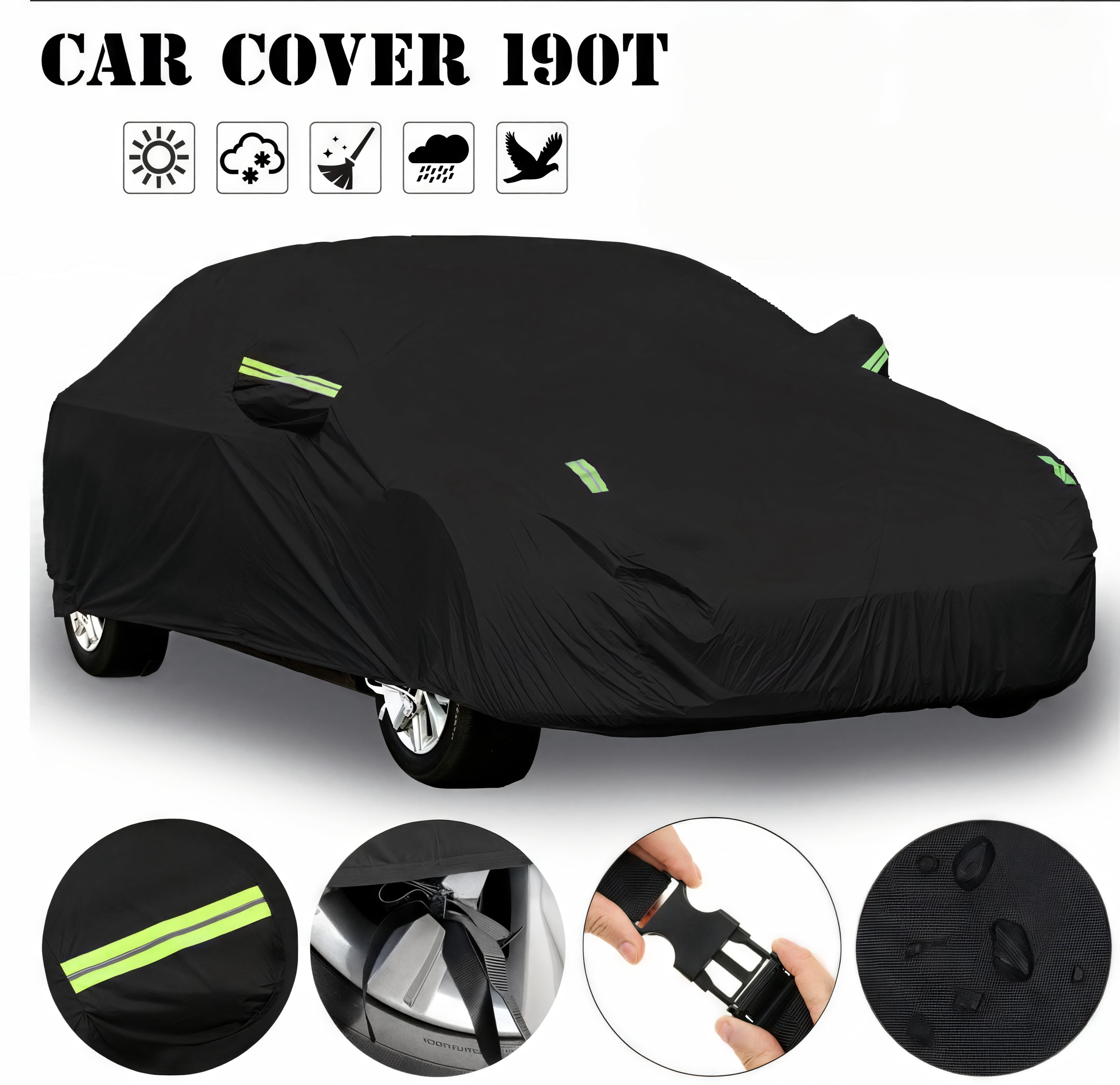 Full Car Covers for Sedan, Car Cover Waterproof All Weather Windproof Dustproof UV Protection Scratch Resistant Indoor Outdoor Universal (XXL,Black)