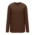 thumbnail image 3 of Striped T-Shirts Women Fall Trendy Long Sleeve Plus Size Casual Tshirts Pullover Crewneck Light Sweatshirt, Brown 4XL, 3 of 7