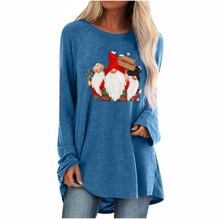 JURANMO Chrismas Plus Size Trendy Pullover Tops,Women Loose Long Sleeve  Santa Claus Printed T Shirts Tunics to Wear with Leggings Oversized  Sweartshirts Casual Crewneck Shirts Blouses Sweaters 