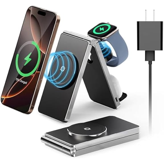 Saluqifa 2025 Magnetic Wireless Mag-Safe Charging Station, 3 in 1 Fast Max Charging for iPhone 16 15 14 13 12 Pro Max Plus, Charger Stand for Apple Watch Series & Air pods 4 3 2 Pro, Gifts for Men