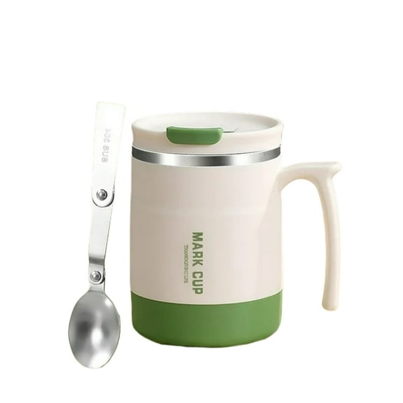 Stainless Thermal Coffee Mug, Coffee Travel Mug, Wall Insulated Tumbler Cup, Hidden Folding Spoon