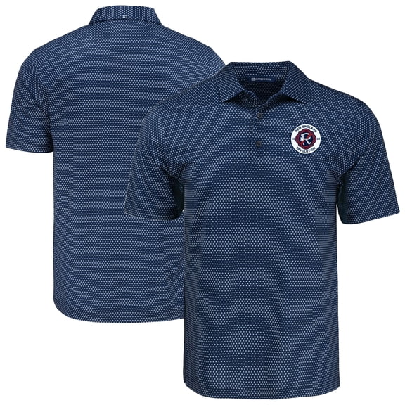 Men's Cutter & Buck Navy New England Revolution  Pike Eco Shadow Check Print Polo