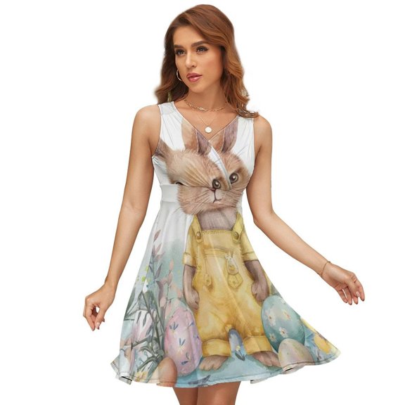 Easter Bunny Flowers Eggs Sundress Sleeveless Dress Summer Women Clothes Dress for Women Dresses
