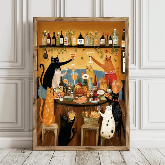 Cat Bar Party Wall Art Print, Dining Cats Print, Cozy Kitchen Decor Home Decor #1094, Unframed Poster Size 8x12