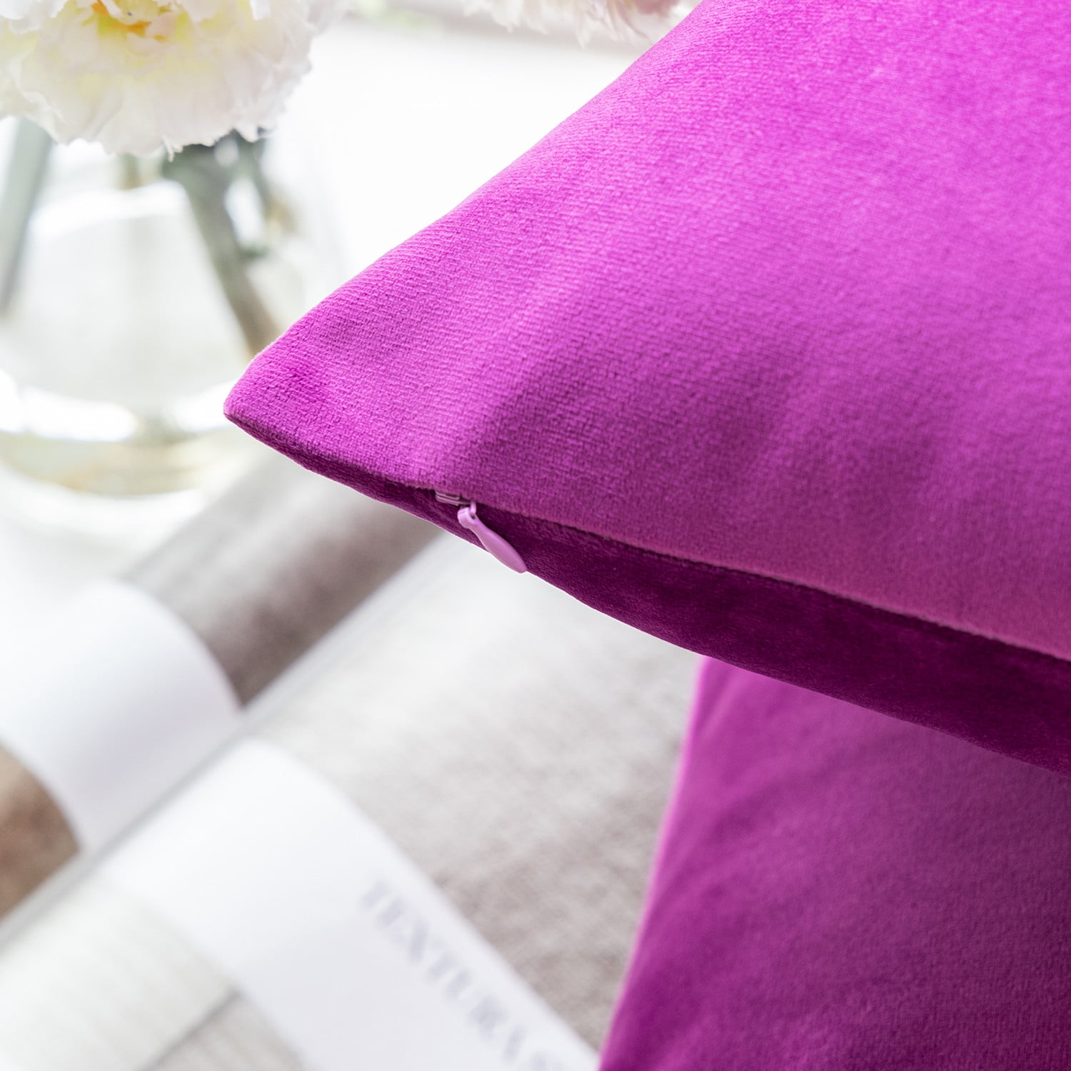 Phantoscope Soft Silky Velvet Series Square Decorative Throw Pillow Cusion for Couch, 22" x 22", Light Purple, 2 Pack