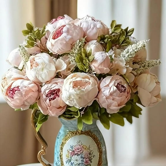 Artificial Peony Flower Bouquet - Romantic Faux Peonies for Home Decor, Party & Wedding, Decorative Flower Arrangement Supplies, Realistic Fake Flower Bouquet for Interior Decoration