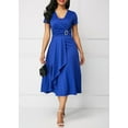 thumbnail image 5 of Femmes Élégantes Robe de Soirée Taille Haute Plaine Asymétrique Midi Robe d'Été Solide Casual Manches Courtes Robe Sundress, 5 of 5