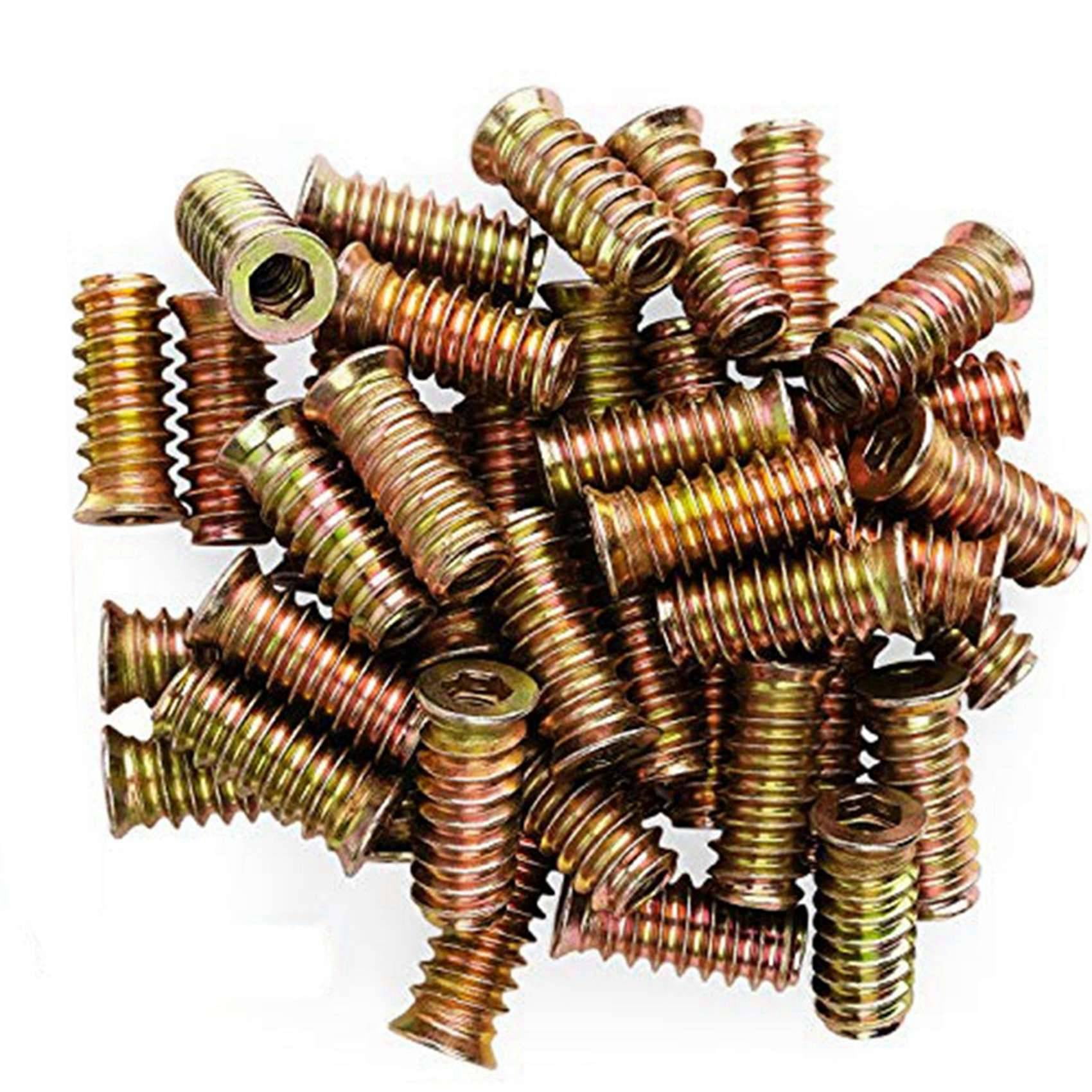 200Pcs M6 x 15mm Furniture Screw in Nut Threaded Wood Inserts Bolt Fastener Connector Hex Socket Drive