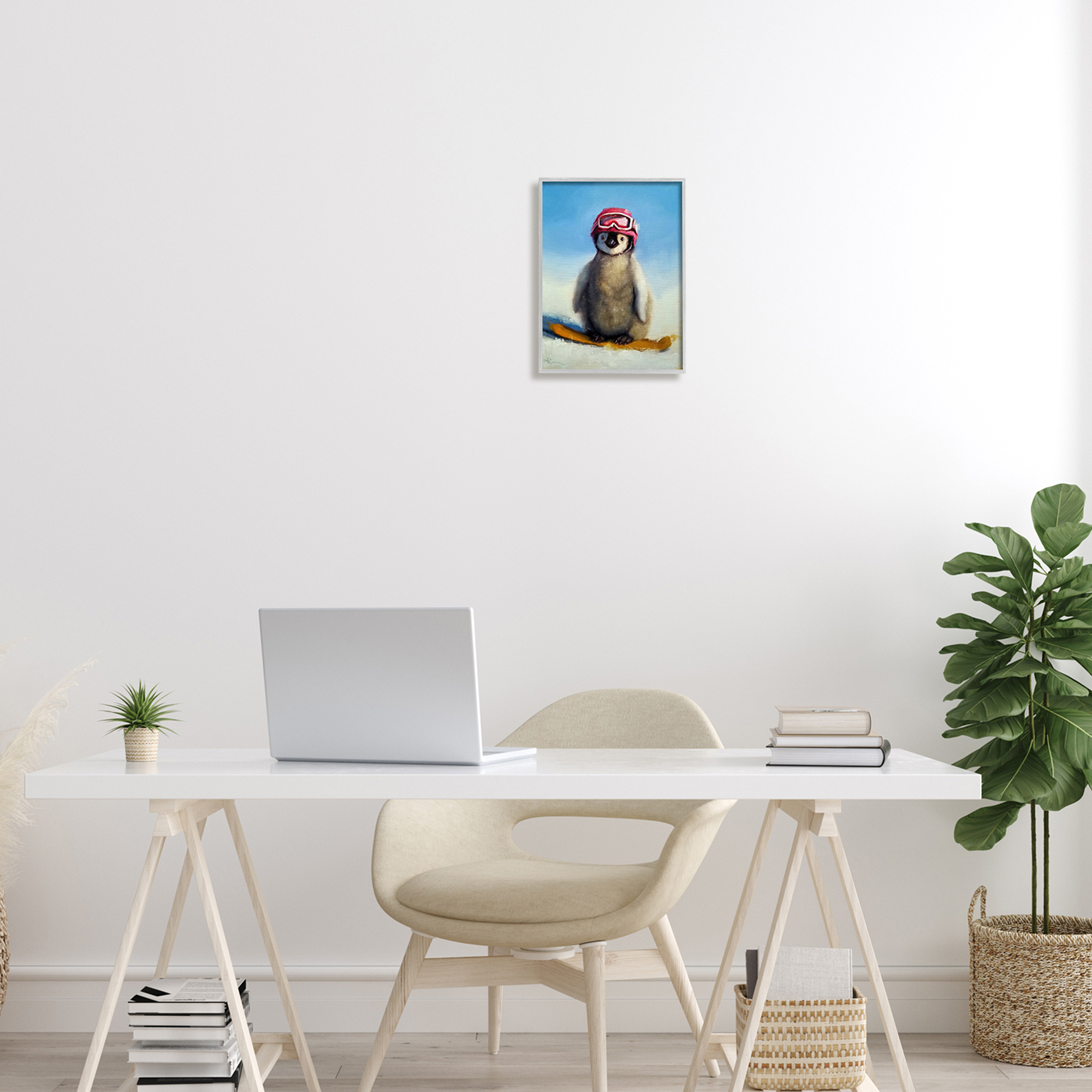 Stupell Industries Snowy Penguin Chick Snowboarding Sports Red Goggles Framed Wall Art, 11 x 14, Design by Lucia Heffernan