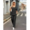 thumbnail image 6 of Ekouaer Lounge Sets for Women Ribbed Pajama Set Short Sleeve Top and Long Pants Set with Pockets Sleep Set, 6 of 7