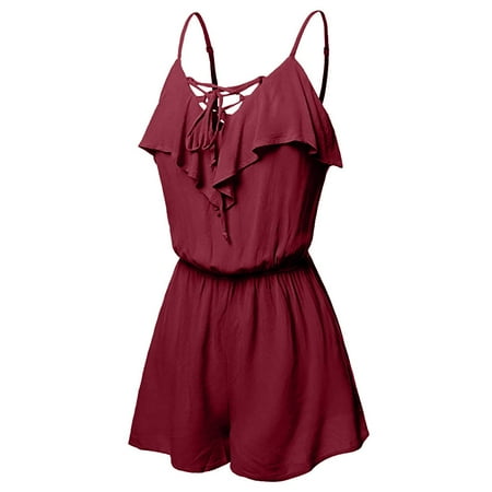 

BSDHBS Womens Summer Rompers Casual Size Frill Sleeveless Detail Front Large Overlap Women s Jumpsuit Women s Jumpsuit
