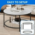 thumbnail image 5 of DEXTRUS 2-Tier Round Coffee Table Marble Center Cocktail Table with Glass Open Storage Shelf, White & Black, 5 of 8