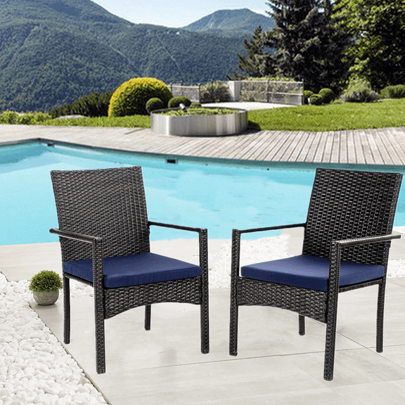 Patio Wicker Chairs Set of 2 Outdoor Rattan Dining Chair with Cushion for Porch