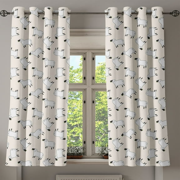 Ambesonne Sheep Grommet Curtain, Cartoon Animals Grass, 50" x 63", White Black Green