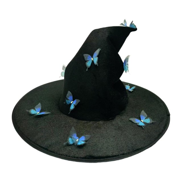 Sombrero de bruja de Halloween, accesorio decorativo clásico para disfraces de club y juegos de rol. Mariposa azul