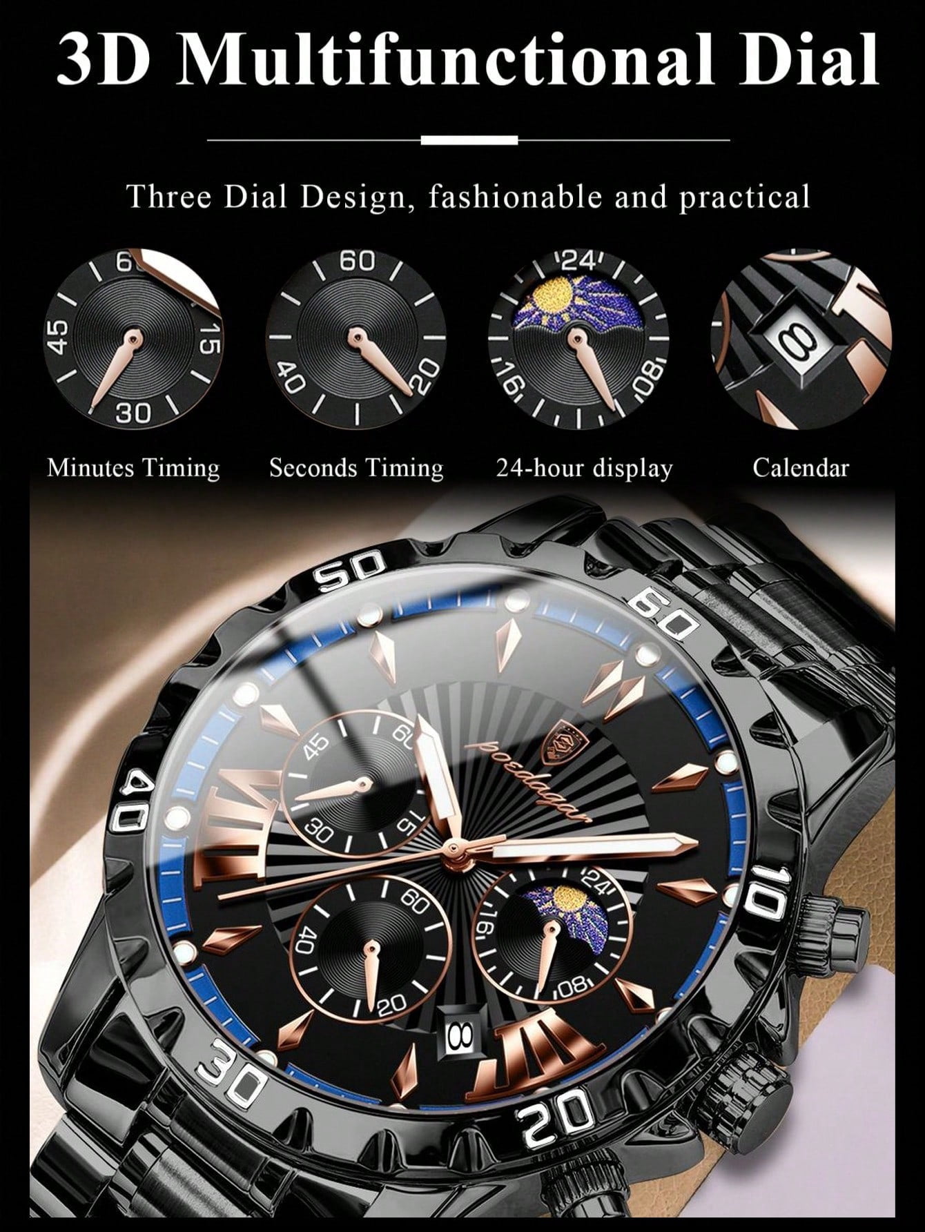 Poedagar Watch for Man Luxury Chronograph Men Watch Stainless Steel Quartz Male Watches
