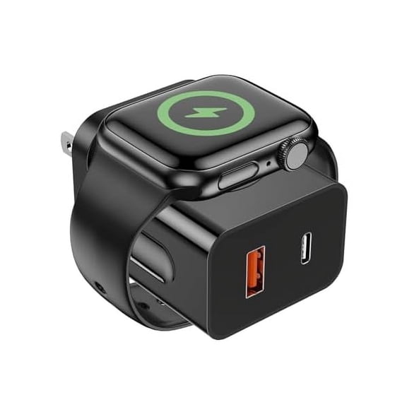 FU1999for Apple Watch Charger,20W PD 3-in-1 Fast Charger with Magnetic Wireless Charging and Dual Ports, Portable USB C Wall Charging Block Compatible with iPhone, Apple Watch Series (Black)