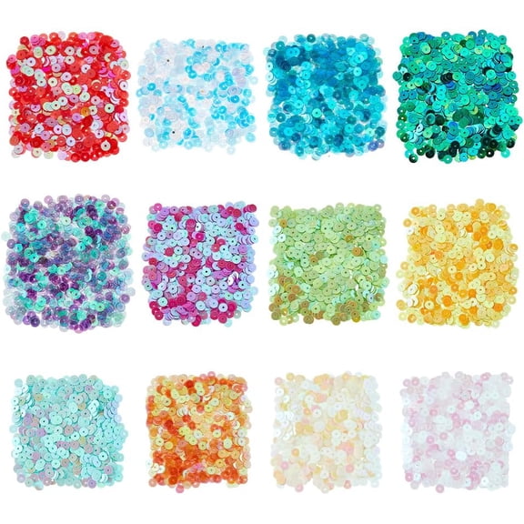 6000Pcs 12 Colors Small Clear Sequins Bulk 5mm PVC Loose Sequins Flat Round Paillette Flat Round Sewing Paillette for DIY Garment Shoe DIY Craft Accessories Hole: 1mm