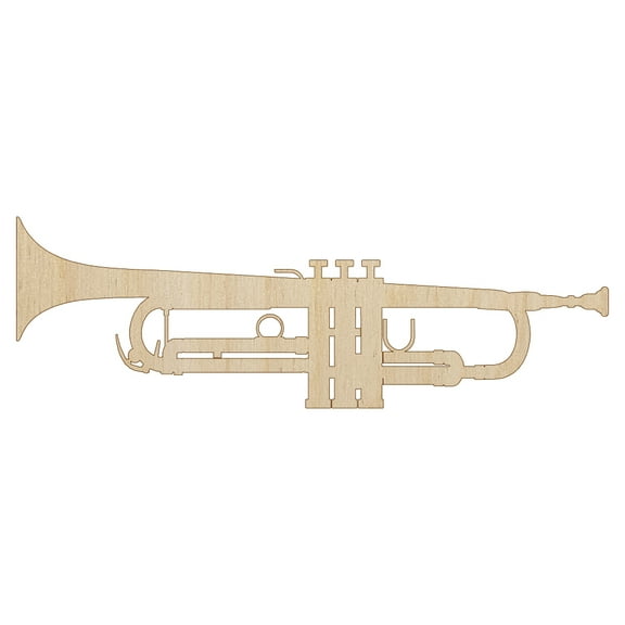 Trumpet Music Instrument Silhouette Wood Shape Unfinished Piece Cutout Craft DIY Projects - 4.70 Inch Size - 1/8 Inch Thick