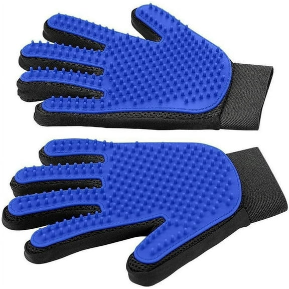 Pet Grooming Glove -Cats, Rabbits & Horses Gog Hair Remover Brush & Massage Mitt Enhanced Five Finger Design Perfect for Long Short Fur (Blue - 1 Pair)