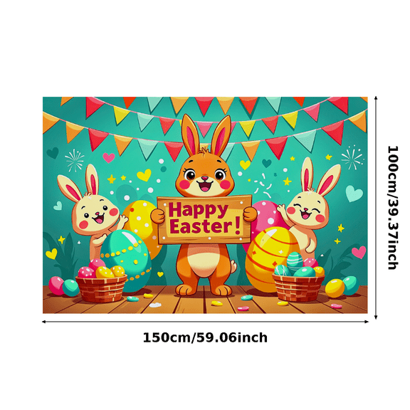 Colorful Easter Themed Bunny and Eggs Backdrop Banner Decorations for Easter Party Photography Props Easter Decors Happy Easter Celebrations