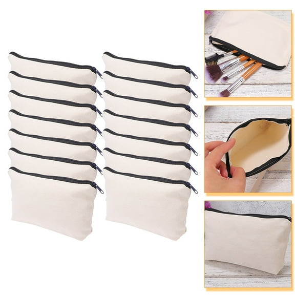 Milisten 14Pcs White Canvas Pouches with Zipper for Travel and Storage