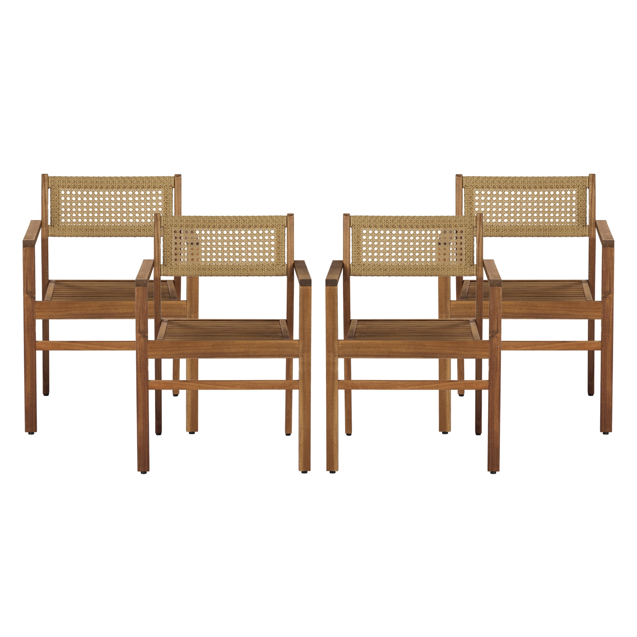 Christopher Knight Home Outdoor Patio Acacia Wood Dining Chair with Wicker Backrest, Natural Stained, Set of 4