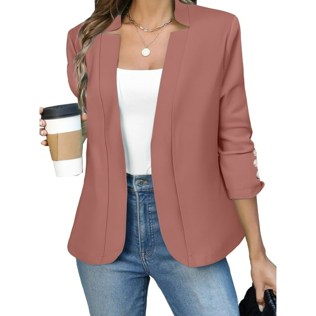 IMENGL Fall long sleeve notch collar cropped cardigan coat brown, Pink XL, Size M-5XL