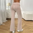 thumbnail image 6 of Women's Striped Flared Ribbed Knit Pants Low Waist Wide Leg Trousers Elastic Waist Casual Loungewear Trousers, 6 of 7