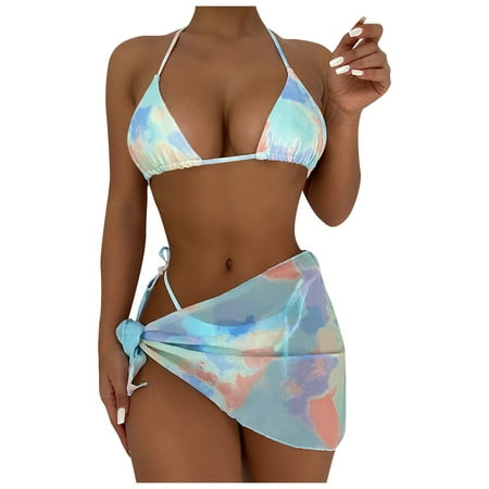 

NECHOLOGY 1x Womens Tops And Bottoms Women Padded Bikini Two-Piece Tie-dye Push-Up Knotting Bra Sports Swimsuits for Women plus Underwear Blue Small