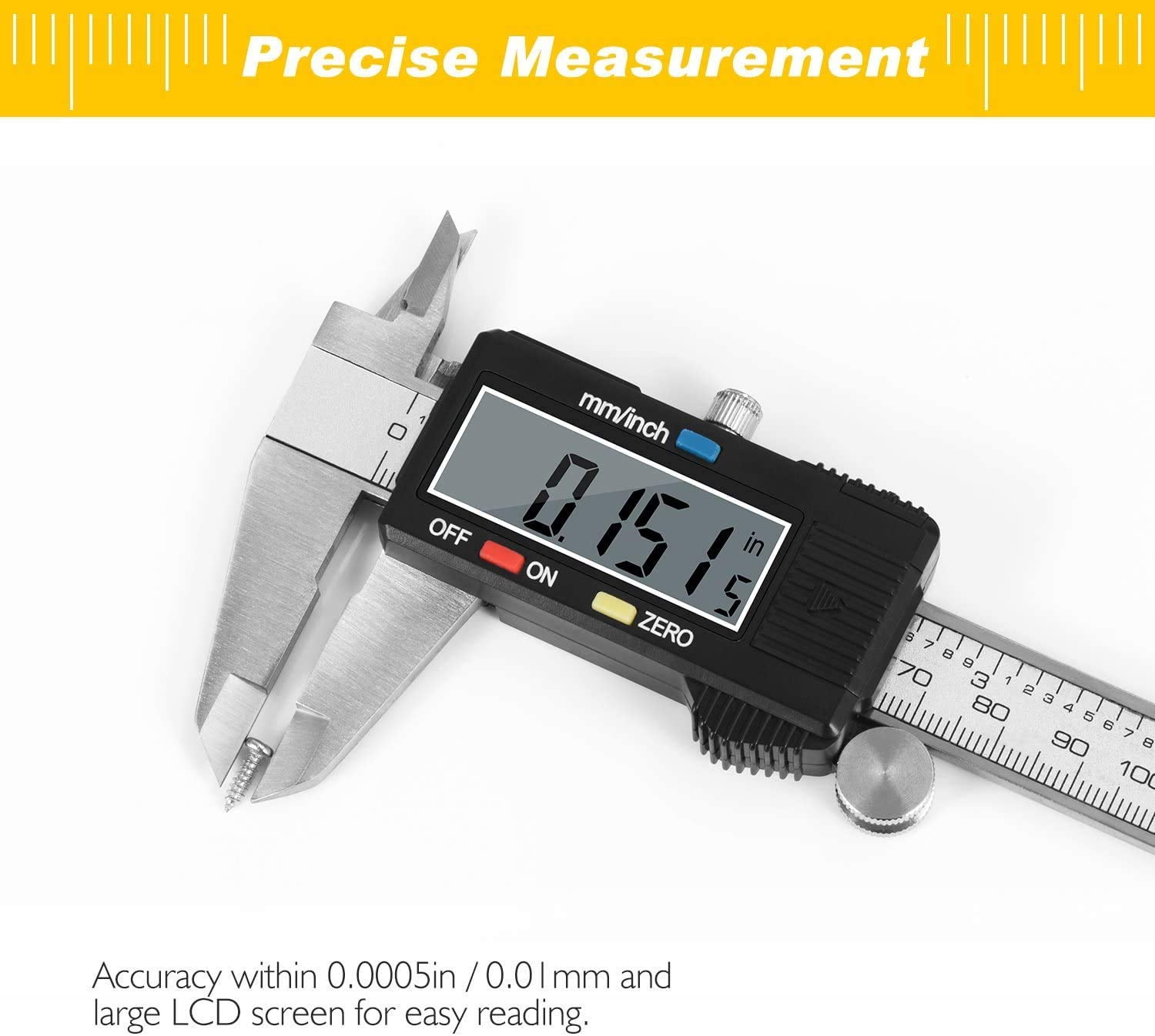 Digital Caliper, 0-6" Calipers Measuring Tool - Electronic Micrometer Caliper with Large LCD Screen, Auto-Off Feature, Inch and Millimeter Conversion