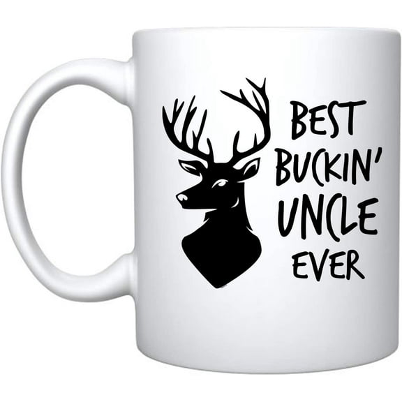 Best Buckin' Uncle Ever Ceramic Coffee Mug Funny Shark Father's Day Birthday Gifts For New Dad Daddy (White)