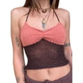 thumbnail image 2 of Gupgi Women Halter Crochet Tops, Sleeveless Knit Tank Tops Contrast Color Slim Fit Ruched Vest, 2 of 6