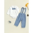 thumbnail image 2 of Suealasg Baby Boys Gentleman Suits Outfits 3 6 12 18 24 Months Infant Boy Long Sleeve Rompers with Bow Tie and Suspender Pants Set Toddler Boys Fall Formal Wear Clothes, 2 of 7