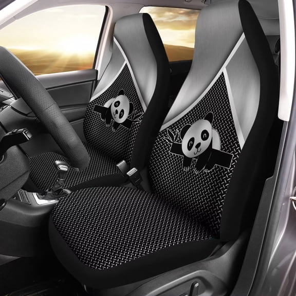 POLERO Car Seat Cover, Panda Silver Metal Print Auto Seat Protector Breathable Front Seat Cover Set, SUV/Truck/Van/Car Universal Seat Covers, Set of 2