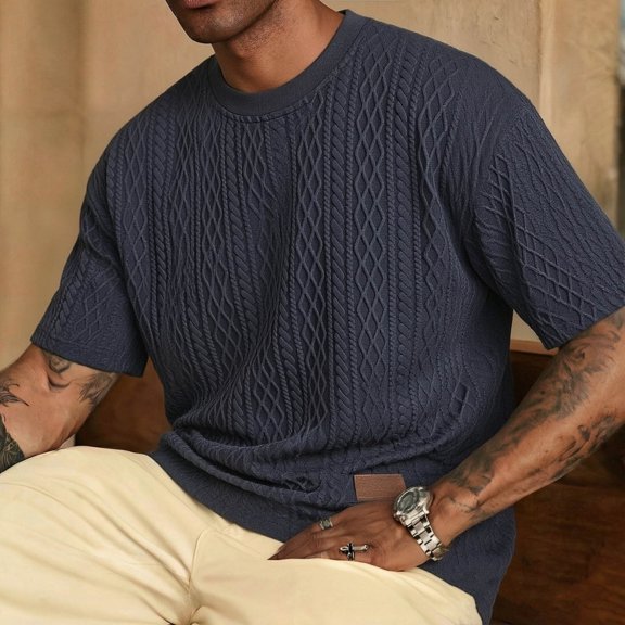 Mens Short Sleeve T-Shirts Summer Crew Neck Tees Tops for Men Pullover Textured Solid Color Dressy Casual Tshirts Shirts